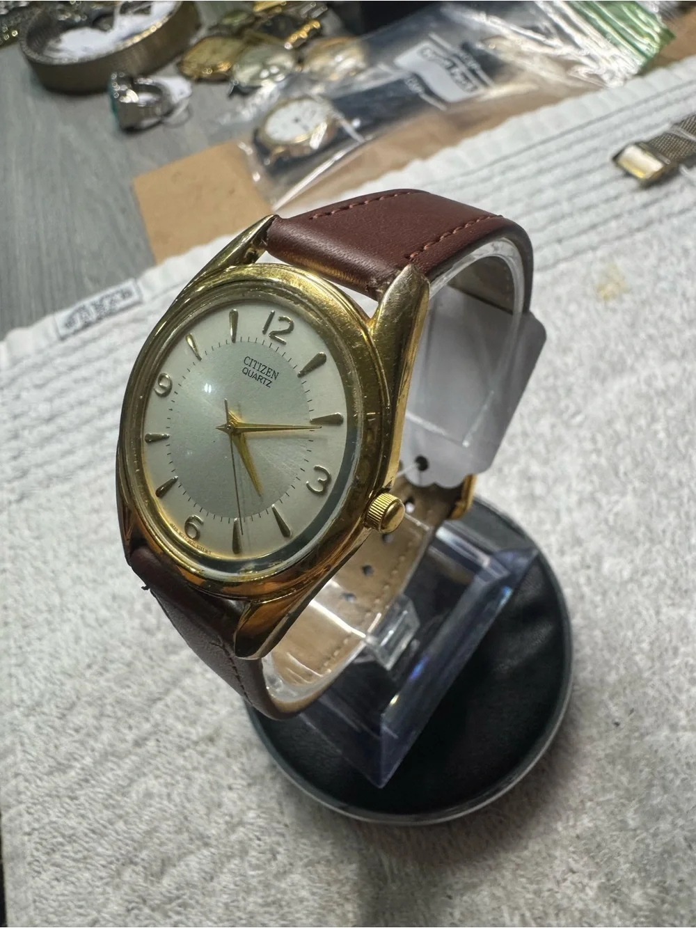 Citizen Gold-Tone Case Watch with Brown Leather Strap